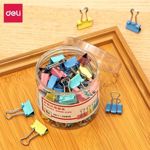 得力8556ES彩色长尾票夹筒装(混）60只/筒