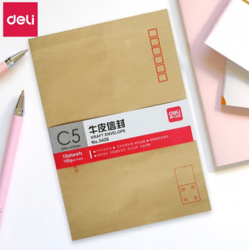 得力3426牛皮信封(米黄色)-7号(10个/包)