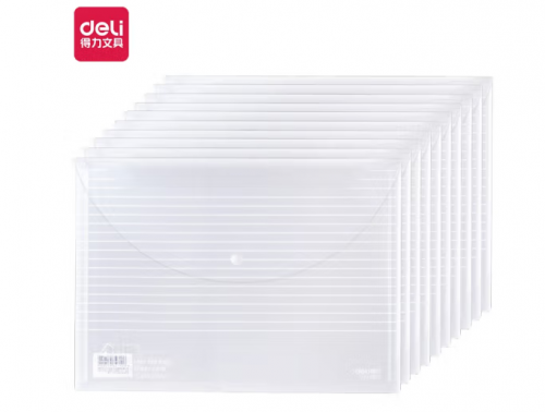 得力(deli)10只A4加厚透明文件袋 按扣档案袋 防水资料袋 文件保护 票据试卷收纳袋 5502