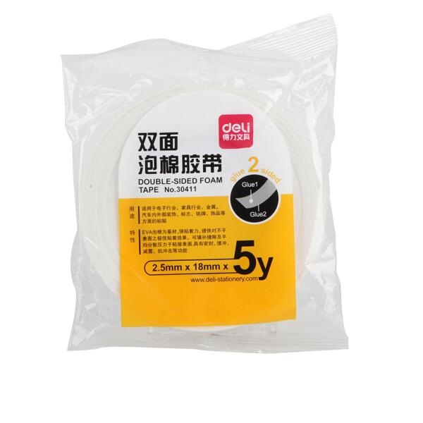得力30411EVA泡棉双面胶带18mm*5y*2.5mm(白)(1卷/袋)